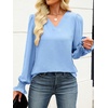 image:imageANRABESS Womens Business Casual Tops V Neck Puff Long Sleeve Shirts Dressy Office Work Blouse 2026 Fall Outfits ClothesBright Bblue