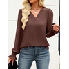 image:imageANRABESS Womens Business Casual Tops V Neck Puff Long Sleeve Shirts Dressy Office Work Blouse 2026 Fall Outfits ClothesCoffee