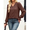 image:imageANRABESS Womens Business Casual Tops V Neck Puff Long Sleeve Shirts Dressy Office Work Blouse 2026 Fall Outfits ClothesCoffee