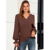 image:imageANRABESS Womens Business Casual Tops V Neck Puff Long Sleeve Shirts Dressy Office Work Blouse 2026 Fall Outfits ClothesCoffee