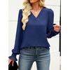 image:imageANRABESS Womens Business Casual Tops V Neck Puff Long Sleeve Shirts Dressy Office Work Blouse 2026 Fall Outfits ClothesNavy Blue