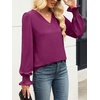 image:imageANRABESS Womens Business Casual Tops V Neck Puff Long Sleeve Shirts Dressy Office Work Blouse 2026 Fall Outfits ClothesPurple Red