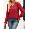 image:imageANRABESS Womens Business Casual Tops V Neck Puff Long Sleeve Shirts Dressy Office Work Blouse 2026 Fall Outfits ClothesRed