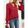 image:imageANRABESS Womens Business Casual Tops V Neck Puff Long Sleeve Shirts Dressy Office Work Blouse 2026 Fall Outfits ClothesRed