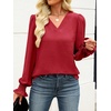 image:imageANRABESS Womens Business Casual Tops V Neck Puff Long Sleeve Shirts Dressy Office Work Blouse 2026 Fall Outfits ClothesRed