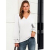 image:imageANRABESS Womens Business Casual Tops V Neck Puff Long Sleeve Shirts Dressy Office Work Blouse 2026 Fall Outfits ClothesWhite