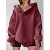 image:imageANRABESS Womens Oversized Hoodies V Neck Sweatshirts Fleece Long Sleeve Pullover Y2K Clothes 2026 Fall Trendy OutfitsDark Red