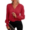 image:imageANRABESS Womens Business Casual Tops V Neck Puff Long Sleeve Shirts Dressy Office Work Blouse 2026 Fall Outfits ClothesRed