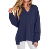 image:imageANRABESS Womens Oversized Sweatshirts Long Sleeve Tunic Shirts V Neck Loose Pullover Tops 2026 Spring Teen Girls OutfitNavy Blue