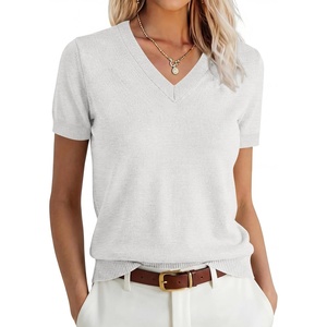 image:imageANRABESS Womens 100 Wool SweaterOffice Work V Neck Short Sleeve Sweaters Soft amp Lightweight Business Casual TopsBeige