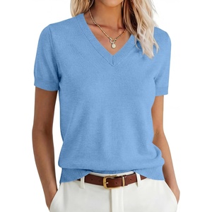 image:imageANRABESS Womens 100 Wool SweaterOffice Work V Neck Short Sleeve Sweaters Soft amp Lightweight Business Casual TopsBlue
