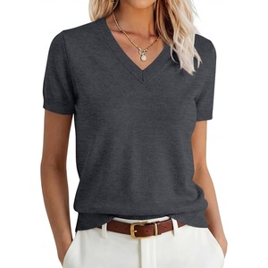 image:imageANRABESS Womens 100 Wool SweaterOffice Work V Neck Short Sleeve Sweaters Soft amp Lightweight Business Casual TopsDeep Gray