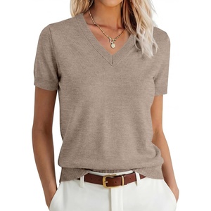 image:imageANRABESS Womens 100 Wool SweaterOffice Work V Neck Short Sleeve Sweaters Soft amp Lightweight Business Casual TopsKhaki