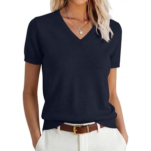 image:imageANRABESS Womens 100 Wool SweaterOffice Work V Neck Short Sleeve Sweaters Soft amp Lightweight Business Casual TopsNavy Blue