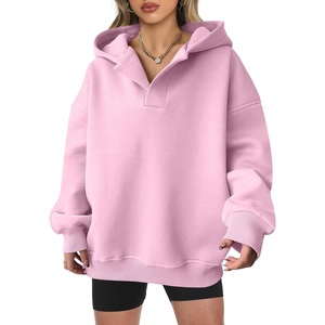 image:imageANRABESS Womens Oversized Hoodies V Neck Sweatshirts Fleece Long Sleeve Pullover Y2K Clothes 2026 Fall Trendy OutfitsBright Pink