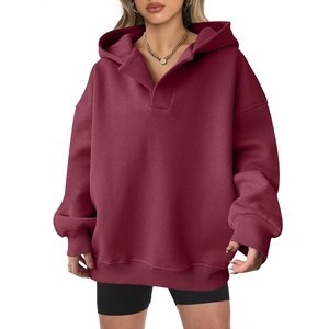 image:imageANRABESS Womens Oversized Hoodies V Neck Sweatshirts Fleece Long Sleeve Pullover Y2K Clothes 2026 Fall Trendy OutfitsDark Red