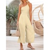image:imageANRABESS Womens Summer Straps One Shoulder High Waist Dressy Casual Wide Leg Linen Jumpsuit Romper Beach Travel OutfitsBeige
