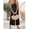 image:imageANRABESS Womens Summer Straps One Shoulder High Waist Dressy Casual Wide Leg Linen Jumpsuit Romper Beach Travel OutfitsBlack