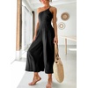 image:imageANRABESS Womens Summer Straps One Shoulder High Waist Dressy Casual Wide Leg Linen Jumpsuit Romper Beach Travel OutfitsBlack