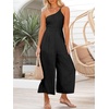 image:imageANRABESS Womens Summer Straps One Shoulder High Waist Dressy Casual Wide Leg Linen Jumpsuit Romper Beach Travel OutfitsBlack