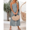 image:imageANRABESS Womens Summer Straps One Shoulder High Waist Dressy Casual Wide Leg Linen Jumpsuit Romper Beach Travel OutfitsGray