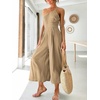 image:imageANRABESS Womens Summer Straps One Shoulder High Waist Dressy Casual Wide Leg Linen Jumpsuit Romper Beach Travel OutfitsKahki
