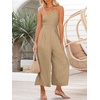image:imageANRABESS Womens Summer Straps One Shoulder High Waist Dressy Casual Wide Leg Linen Jumpsuit Romper Beach Travel OutfitsKahki