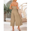 image:imageANRABESS Womens Summer Straps One Shoulder High Waist Dressy Casual Wide Leg Linen Jumpsuit Romper Beach Travel OutfitsKahki