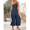 image:imageANRABESS Womens Summer Straps One Shoulder High Waist Dressy Casual Wide Leg Linen Jumpsuit Romper Beach Travel OutfitsNavy Blue