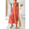 image:imageANRABESS Womens Summer Straps One Shoulder High Waist Dressy Casual Wide Leg Linen Jumpsuit Romper Beach Travel OutfitsPeach