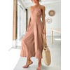 image:imageANRABESS Womens Summer Straps One Shoulder High Waist Dressy Casual Wide Leg Linen Jumpsuit Romper Beach Travel OutfitsPink