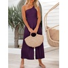 image:imageANRABESS Womens Summer Straps One Shoulder High Waist Dressy Casual Wide Leg Linen Jumpsuit Romper Beach Travel OutfitsPurple