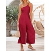 image:imageANRABESS Womens Summer Straps One Shoulder High Waist Dressy Casual Wide Leg Linen Jumpsuit Romper Beach Travel OutfitsRed