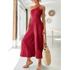 image:imageANRABESS Womens Summer Straps One Shoulder High Waist Dressy Casual Wide Leg Linen Jumpsuit Romper Beach Travel OutfitsRed