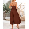 image:imageANRABESS Womens Summer Straps One Shoulder High Waist Dressy Casual Wide Leg Linen Jumpsuit Romper Beach Travel OutfitsRedbrown