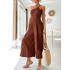 image:imageANRABESS Womens Summer Straps One Shoulder High Waist Dressy Casual Wide Leg Linen Jumpsuit Romper Beach Travel OutfitsRedbrown