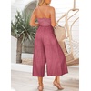image:imageANRABESS Womens Summer Straps One Shoulder High Waist Dressy Casual Wide Leg Linen Jumpsuit Romper Beach Travel OutfitsRose