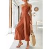 image:imageANRABESS Womens Summer Straps One Shoulder High Waist Dressy Casual Wide Leg Linen Jumpsuit Romper Beach Travel OutfitsRust