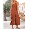 image:imageANRABESS Womens Summer Straps One Shoulder High Waist Dressy Casual Wide Leg Linen Jumpsuit Romper Beach Travel OutfitsRust