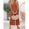 image:imageANRABESS Womens Summer Straps One Shoulder High Waist Dressy Casual Wide Leg Linen Jumpsuit Romper Beach Travel OutfitsRust