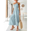 image:imageANRABESS Womens Summer Straps One Shoulder High Waist Dressy Casual Wide Leg Linen Jumpsuit Romper Beach Travel OutfitsSky Blue