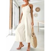 image:imageANRABESS Womens Summer Straps One Shoulder High Waist Dressy Casual Wide Leg Linen Jumpsuit Romper Beach Travel OutfitsWhite