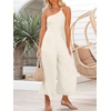 image:imageANRABESS Womens Summer Straps One Shoulder High Waist Dressy Casual Wide Leg Linen Jumpsuit Romper Beach Travel OutfitsWhite