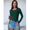 image:imageANRABESS Women Long Sleeve Crew Neck Bodysuits Top 2026 Fall Slim Fit Ribbed Knit Soft Basic Tee Shirts Layering ClothingDeep Green