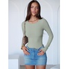 image:imageANRABESS Women Long Sleeve Crew Neck Bodysuits Top 2026 Fall Slim Fit Ribbed Knit Soft Basic Tee Shirts Layering ClothingLight Green