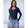 image:imageANRABESS Women Long Sleeve Crew Neck Bodysuits Top 2026 Fall Slim Fit Ribbed Knit Soft Basic Tee Shirts Layering ClothingNavy Blue