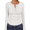 image:imageANRABESS Womens Long Sleeve Henley Tops Ribbed Slim Fit Shirts Comfy Stretchy Fall Winter LayerBasic Tee for Work amp TravelWhite