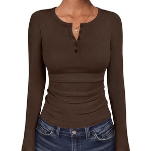 image:imageANRABESS Womens Long Sleeve Henley Tops Ribbed Slim Fit Shirts Comfy Stretchy Fall Winter LayerBasic Tee for Work amp TravelBrown