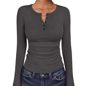 image:imageANRABESS Womens Long Sleeve Henley Tops Ribbed Slim Fit Shirts Comfy Stretchy Fall Winter LayerBasic Tee for Work amp TravelCharcoal