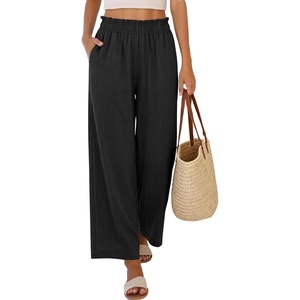 image:imageANRABESS Womens Palazzo PantsWide Leg Cropped Elastic High WaistedFlowy Lightweight AirySummer Casual for Beach VacationBlack